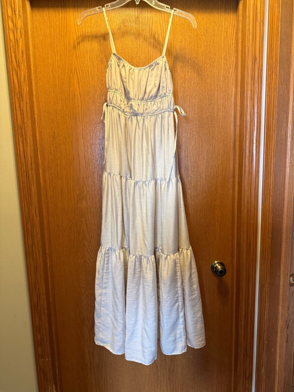 Blu Pepper Light Cream Tiered Spaghetti Strap Maxi Dress